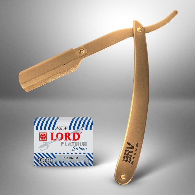BRV MEN Straight Razor | Titanium Series | 100 Single Edge Blades | Straight Edge Razor | Shavette | Barber Razor | Mens Shaving Knife | Straight Razor Kit | For Men (Titanium Bronze) - Image 4